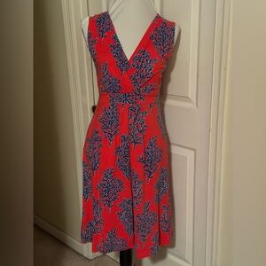 Lilly Pulitzer Red and Blue Coral Midi Dress